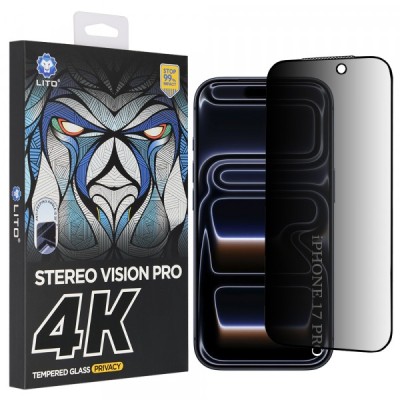 Folie de protectie Ecran Privacy Lito D+ Max 4K pentru Apple iPhone 17 Pro, Sticla Securizata, Full Glue foto