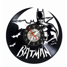 Ceas de perete decorativ Batman, realizat din disc de vinil upcycled, model Supererou DC Comics, negru, 30 cm