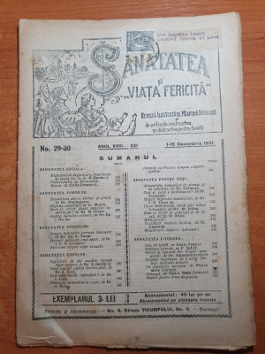 sanatatea si viata fericita 1-15 decembrie 1921-revista de medicina populara foto