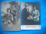 HOPCT 1681 CUPLU-ROMANTICA-FRANTA--LOT 2 CARTI POSTALE VECHI-CIRCULATE