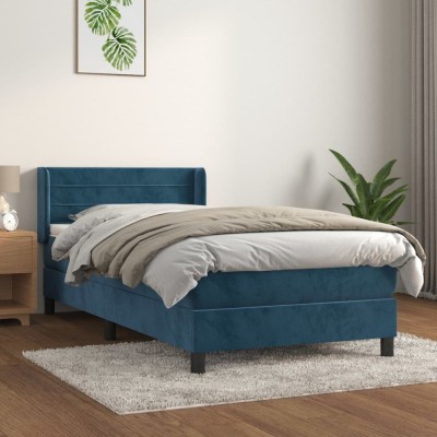 vidaXL Pat box spring cu saltea, albastru &amp;icirc;nchis, 90x200 cm, catifea 3131001 foto