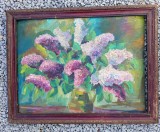 Tablou vechi flori de liliac, pictură romaneasca