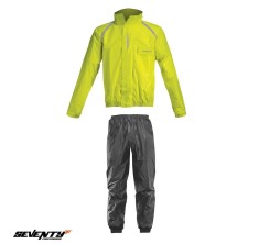 Costum ploaie (geaca+pantaloni) pentru scuter - motocicleta Seventy model SD-S1 culoare: galben/negru (montare peste echipament) Galben fluor/negru S