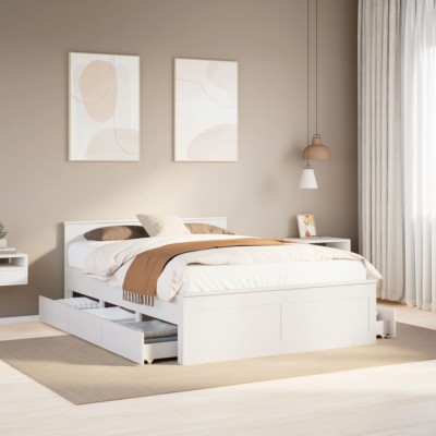 Gossi cadru pat fara saltea/cu tablie, alb, 150x200cm, lemn masiv pin foto