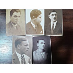 Fotografii tip carte postala, barbati din perioada interbelica, set de 5, necirculate