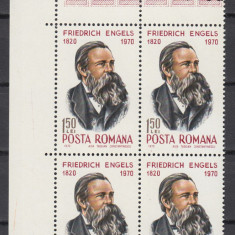 ROMANIA 1970 LP 734 - 150 ANI DE LA NASTEREA LUI ENGELS BLOC 4 TIMBRE MNH