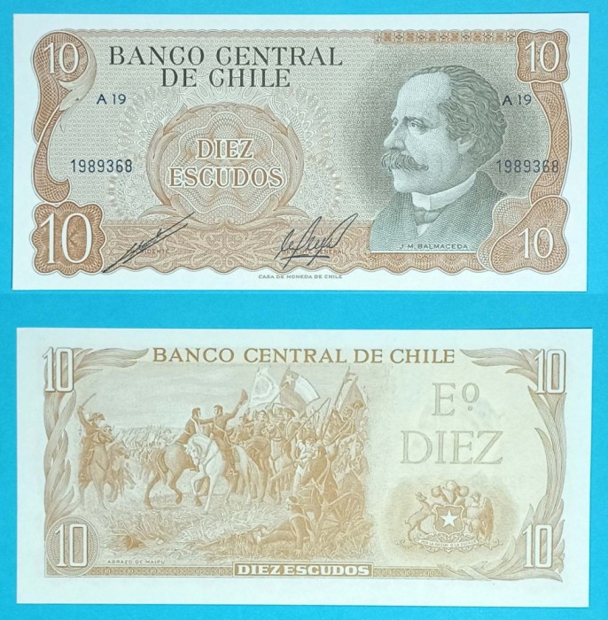 Chile (p#143) 10 Escudos 1973 UNC &#039;Maipu&#039; serie: A19 1989368