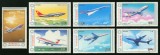 Set 7 timbre Mongolia 1984 &ndash; Avioane de pasageri și poștă aeriană (Concorde, Boeing 747, Airbus A300)