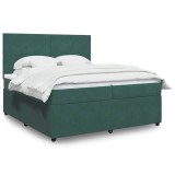 VidaXL Pat box spring cu saltea, verde &icirc;nchis, 200x200 cm, catifea