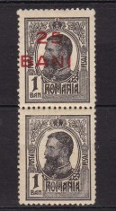 ROMANIA 1918 LP 70 I REGELE CAROL I TIPOGRAFIATE SUPRATIPAR 25 BANI PERECHE UN TIMBRU CU SUPRATIPAR SI UN TIMBRU FARA SUPRATIPAR(FOARTE RAR)STARE MNH