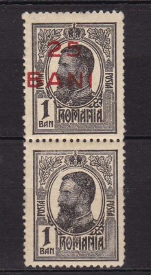 ROMANIA 1918 LP 70 I REGELE CAROL I TIPOGRAFIATE SUPRATIPAR 25 B EROARE PERECHE UN TIMBRU CU SUPRATIPAR UN TIMBRU FARA SUPRATIPAR(FOARTE RAR)STARE MNH foto