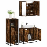 Gossi set mobilier de baie, 3 piese, stejar fumuriu, lemn prelucrat
