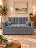 Canapea extensibila One, 140x77x90 cm, 2 locuri, tapiterie catifea, gri inchis, pentru living
