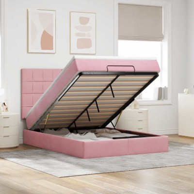 vidaXL Cadru de pat otoman cu saltele Roz 140x190cm catifea 3313474 foto