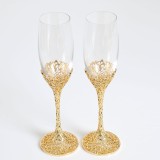 Set 2 pahare sampanie cu picior aurit decorativ 220 ml
