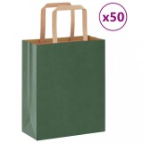 Pungi H&acirc;rtie VidaXL Verde, 18x8x22 cm, 50 Buc, M&acirc;nere Fr&acirc;nghie, Kraft 100 g/mp, Sacose Cadou, Transport M&acirc;ncare, Rezistente 6kg