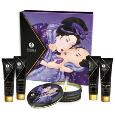 Set cadou Shunga - Secret Geisha, fructe exotice, ulei de masaj 10 ml, ulei cu efect de incalzire aphrodisiac 10 ml, lumanare, lubrifiant 10 ml, gel s