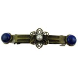 Clama de par floricica bronz cu lapis lazuli si perla