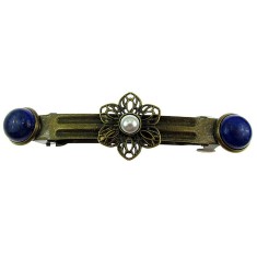 Clama de par floricica bronz cu lapis lazuli si perla
