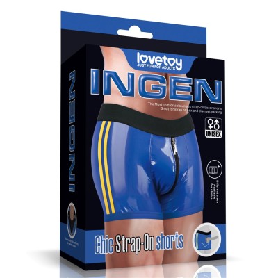 Boxeri Chic Strap-On Ingen Unisex, Wetlook, Albastru, XS/S foto