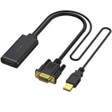Adaptor Video Benfei, VGA / USB-A - HDMI, 1080P, Negru