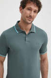 Armani Exchange polo de bumbac culoarea verde, neted