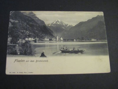 Carte poștală Elvețiană originală &amp;ndash; Fl&amp;uuml;elen, Vedere spre Bristenstock,Piesă de colecție La Belle &amp;Eacute;poque(cel mai probabil din perioada 1900&amp;ndash;1940) foto