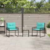 vidaXL Set de Mobilier pentru Exterior cu pernă 3 pcs Negru și Turcoaz 42025177