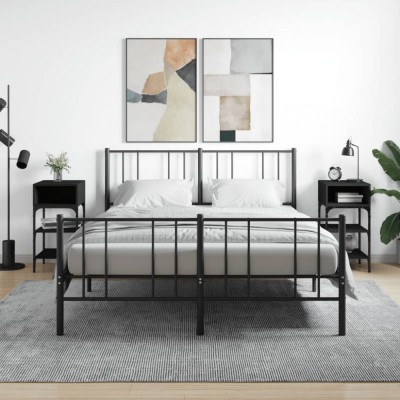 vidaXL Noptiere, 2 buc., negru, 35x34,5x70 cm, lemn compozit foto