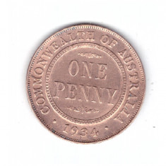Moneda Australia 1 penny 1934, stare foarte buna, curata