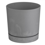 Ghiveci Plastic, Beton Effect, Diametru 15x15cm, Capacitate 1.8L, Farfurie Incorporată, Gri