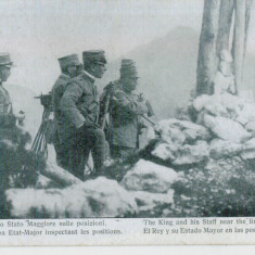 WW1 MILITARi THE KING AND HIS STAFF NEAR THE FIRST BATTLE LINE VINTAGE POSTCARD