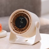 Ventilator de birou și de perete cu viteze reglabile, cu afișaj digital, lumină ambientală, 5 viteze, portabil, crem