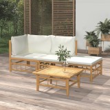 Gossi set mobilier de gradina, cu perne alb crem, 4 piese, bambus