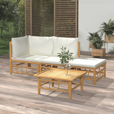 Set mobilier de gradina, cu perne alb crem, 4 piese, bambus GartenMobel Dekor foto
