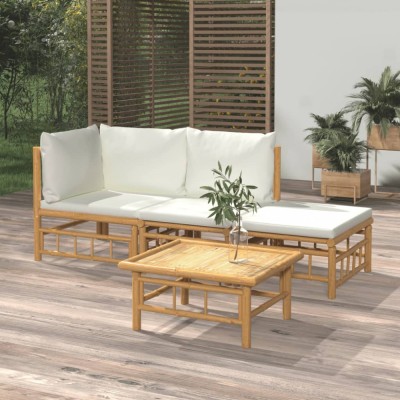 vidaXL Set mobilier de grădină, cu perne alb crem, 4 piese, bambus 3155176 foto