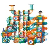 Set de constructie magnetic, iluminat, tip roller coaster, 292 piese