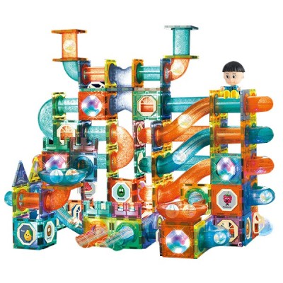 Set de constructie magnetic, iluminat, tip roller coaster, 292 piese foto