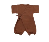 Cumpara ieftin Salopeta petrecuta din muselina, BabyCosy, 100% bumbac organic, Caramiziu (Marime: 6-9 luni)