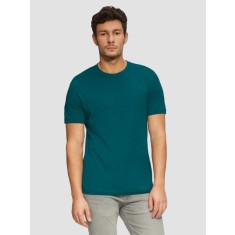 Tricou barbati din bumbac cu decolteu la baza gatului, logo, Turcoaz, L