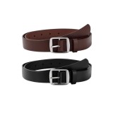 Set 2 curele barbati, Negru si Maro, piele PU, casual, cu catarama patrata decorativa, - 90 Cm, Oem