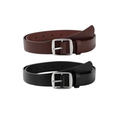 Set 2 curele barbati, Negru si Maro, piele PU, casual, cu catarama patrata decorativa, - 90 Cm