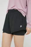 Fila pantaloni scurți de alergare Racine femei, culoarea negru, neted, high waist