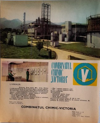 1971 Reclamă Combinatul Chimic VICTORIA comunism, epoca aur, 24 x 20 cm foto