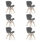 Set 6 scaune bucatarie/living, Artool, Lago Velvet, catifea, lemn, gri, 48x52.5x74 cm