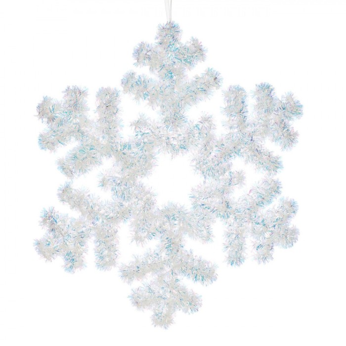Decoratiune de Perete Craciun, Fulg de Zapada, Tinsel Alb Holografic, 46x46 cm