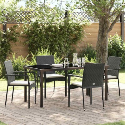 vidaXL Set de masă pentru grădină cu pernă 5 pcs Negru Rattan poli 3380081 foto