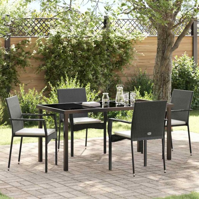 vidaXL Set de masă pentru grădină cu pernă 5 pcs Negru Rattan poli 3380081
