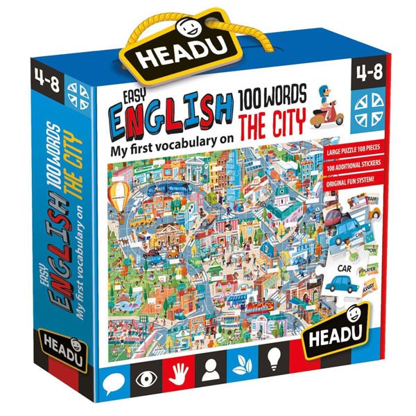 Puzzle Headu Teacher Tested - Orasul, 100 de cuvinte in limba engleza, 108 piese