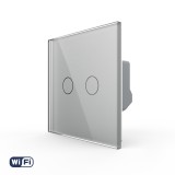 Cumpara ieftin Intrerupator dublu Wi‑Fi cu touch Livolo din sticla gri, serie noua